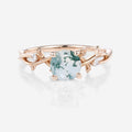 Nature Inspired Round cut Moss Agate Leaf Gold Engagement Ring
