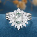 Natural Green Moss Agate 3PCS Oval cut Engagement rings Bridal Sets