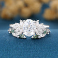 Oval cut Moissanite Engagement ring +Moss agate Wedding Bridal set