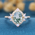 Oval cut Moss agate + Opal Rose Gold Engagement Ring