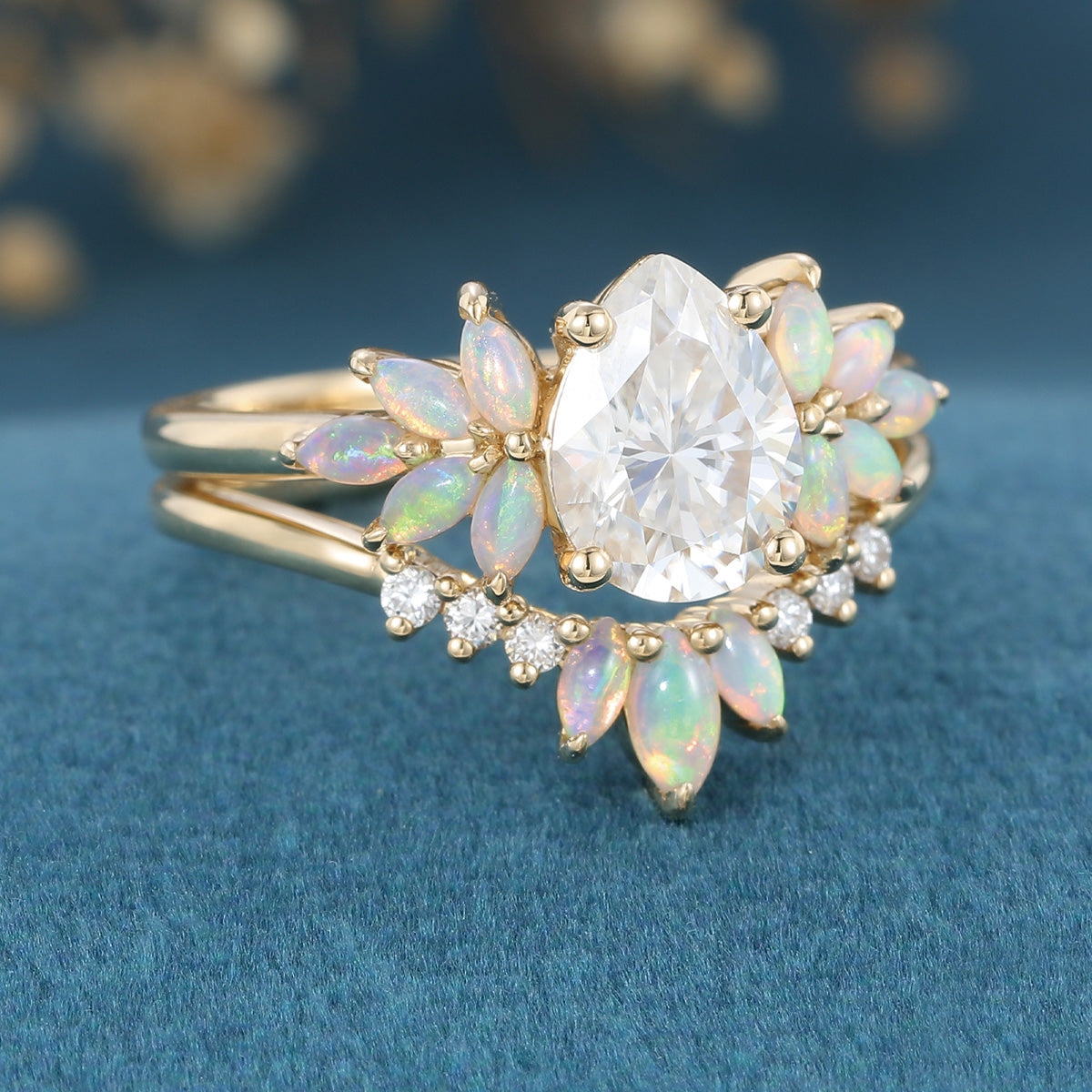 Copy of Pear cut Moissanite Cluster Engagement ring Bridal Set