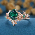 Vintage Round cut Lab Emerald Wedding Bridal set
