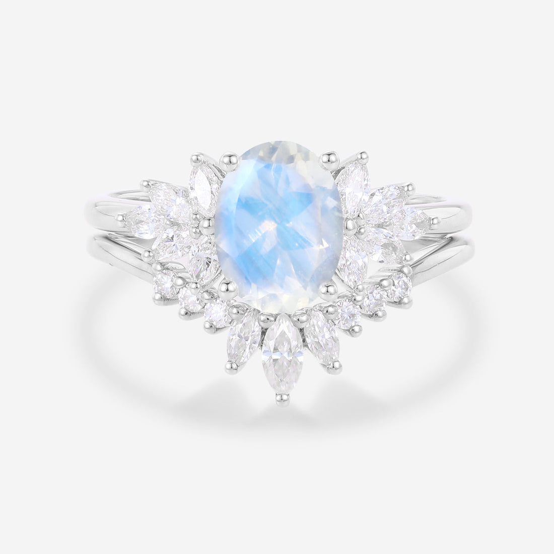 Oval cut Moonstone | Moissanite Cluster Engagement Bridal Set