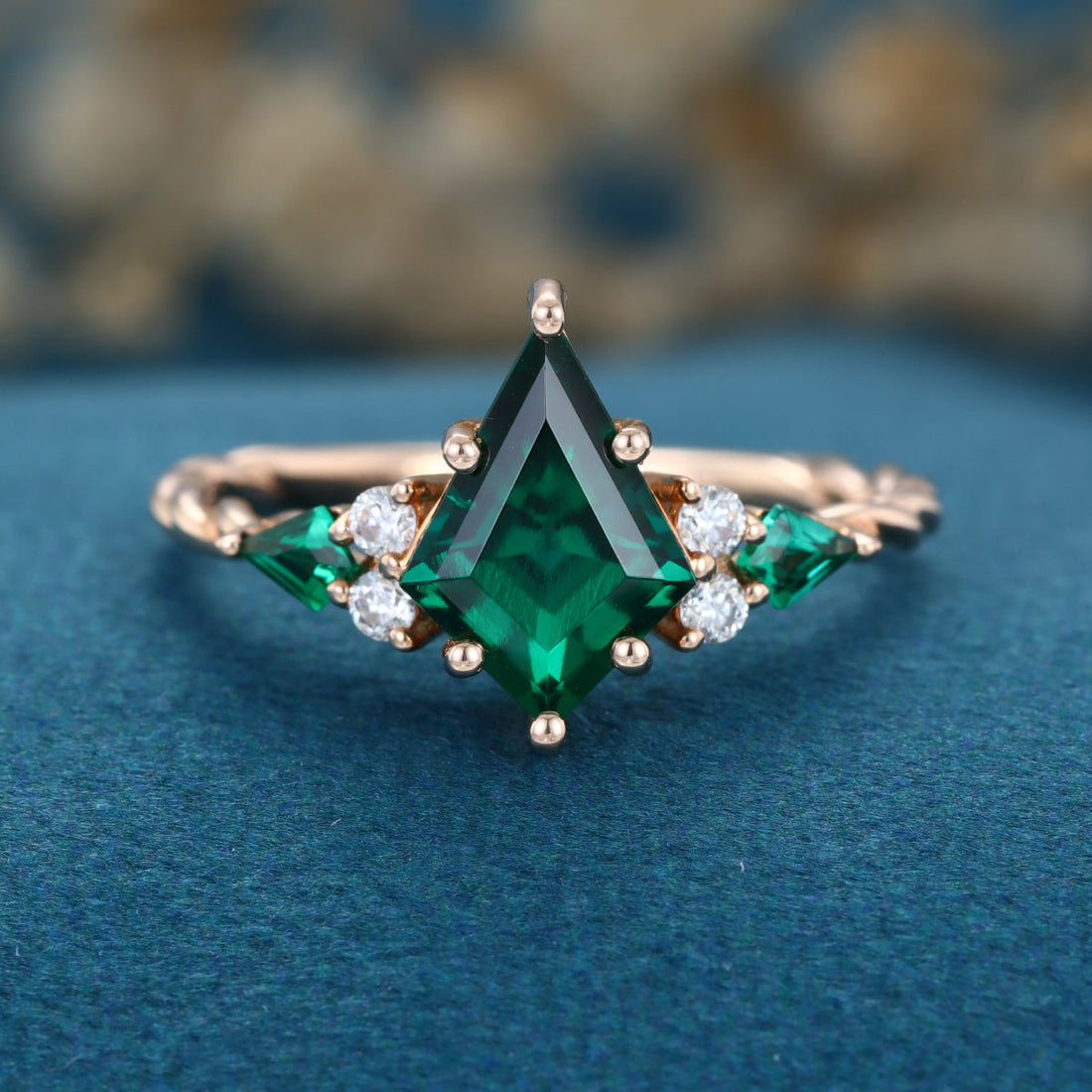 Kite cut Lab grown Emerald Solid Gold Engagement Ring