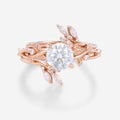 Nature Inspired Round cut Moissanite Leaf Gold ring set