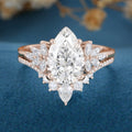 Pear cut Lab-Grown Diamond Engagement ring Rose gold Cluster Diamond Wedding Bridal Set