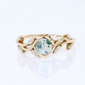 Nature Inspired Round cut Moss Agate Leaf Gold Engagement Ring