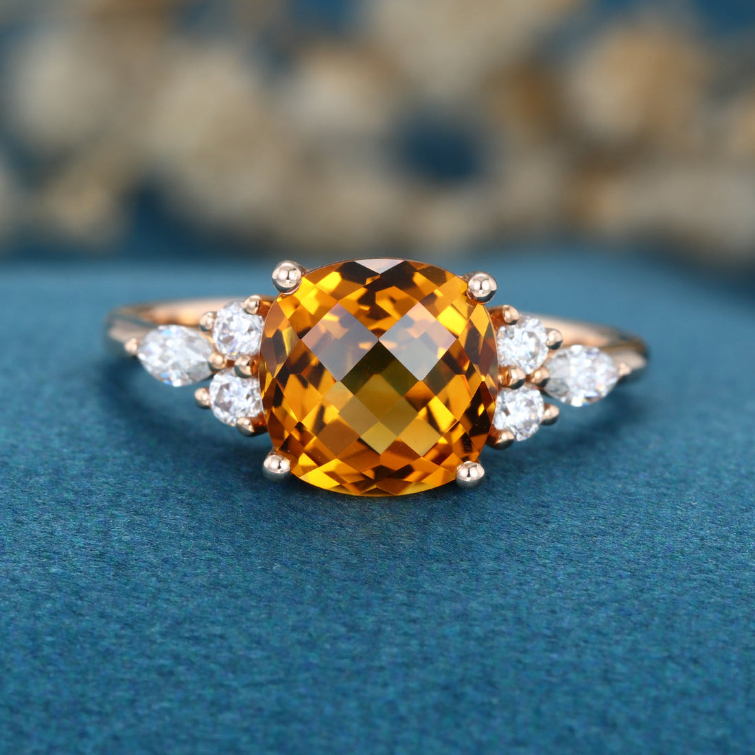 Square cut Citrine Solid Gold Engagement Ring