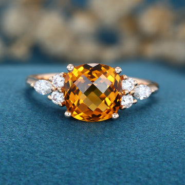 Square cut Citrine Solid Gold Engagement Ring