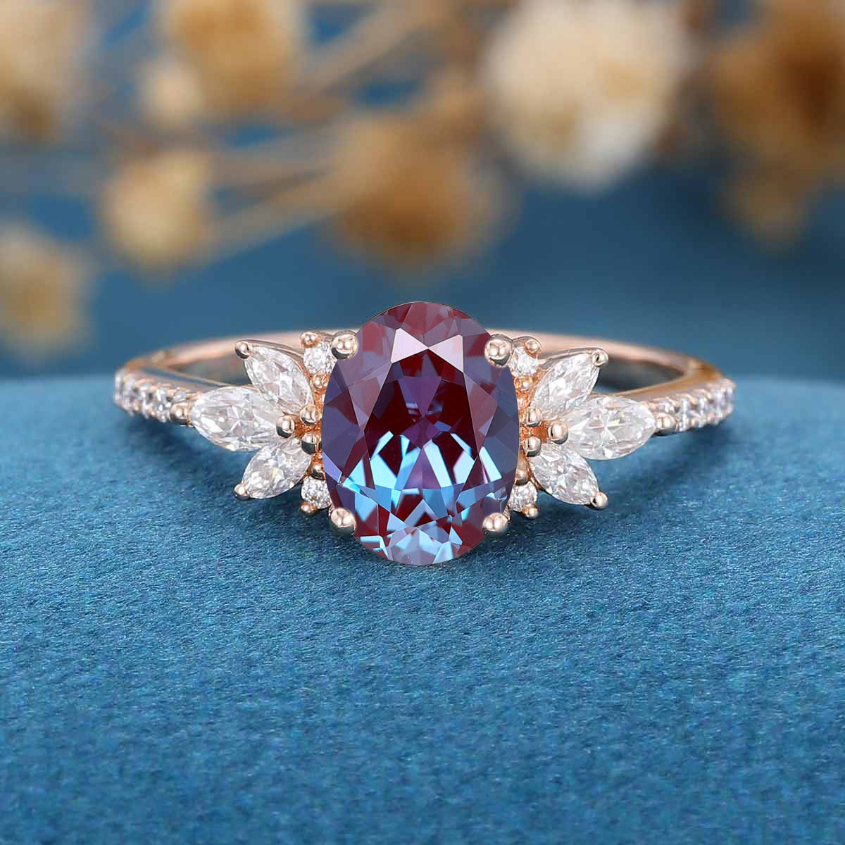 Oval cut Alexandrite | Diamond Engagement ring