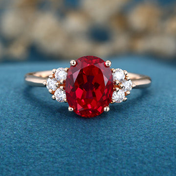 Oval cut Lab Ruby Solid Gold Engagement Ring