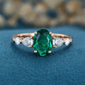 Oval cut Lab grown Emerald Solid Gold Engagement Ring
