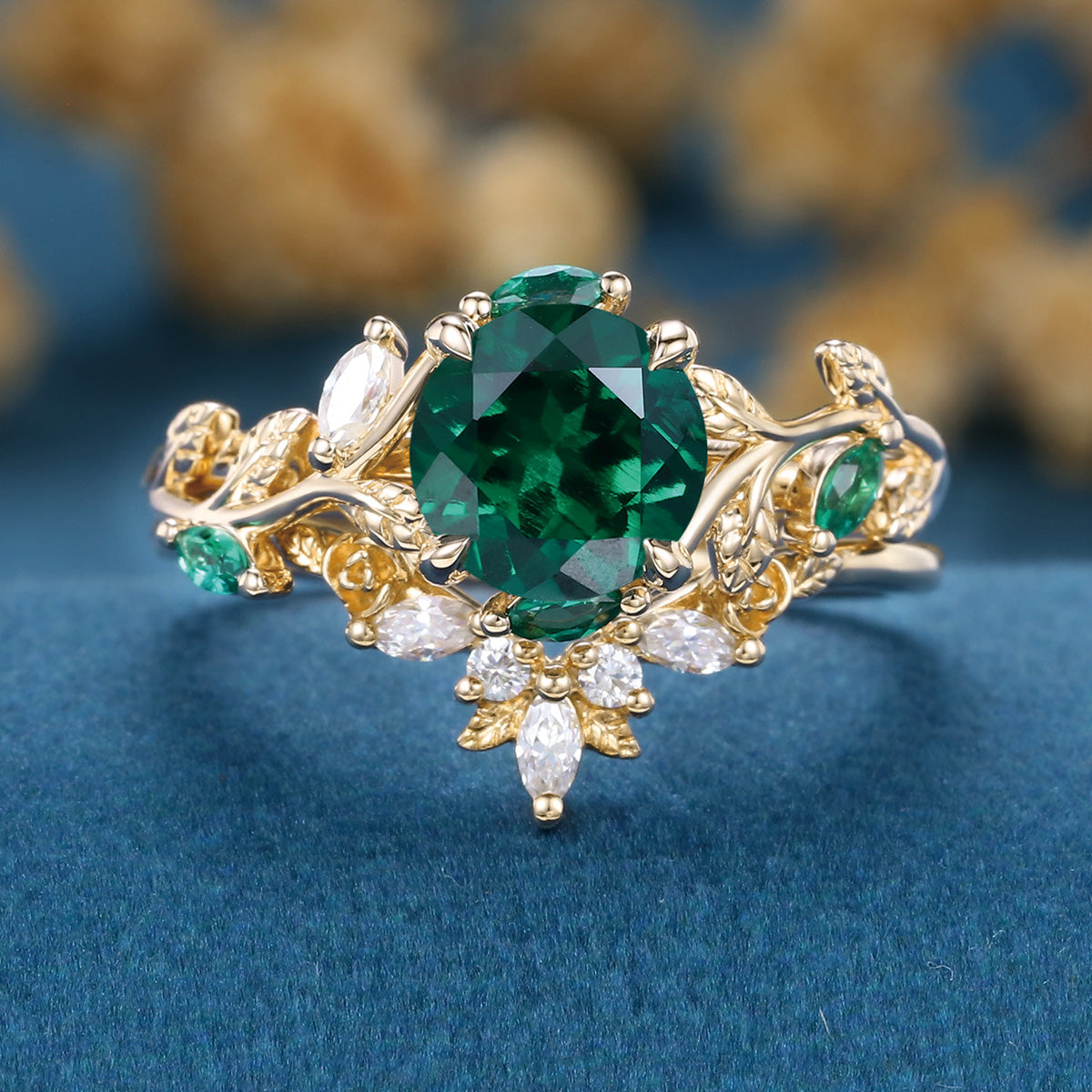 Vintage Round cut Lab Emerald Wedding Bridal set