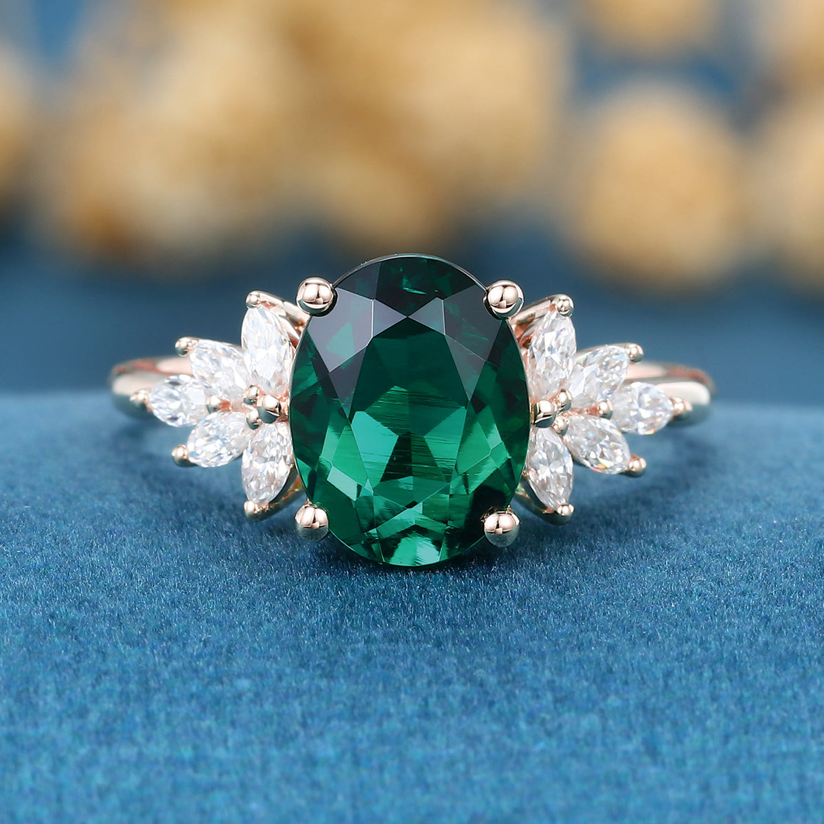 2.0Ct  Oval cut Lab Emerald Engagement Ring