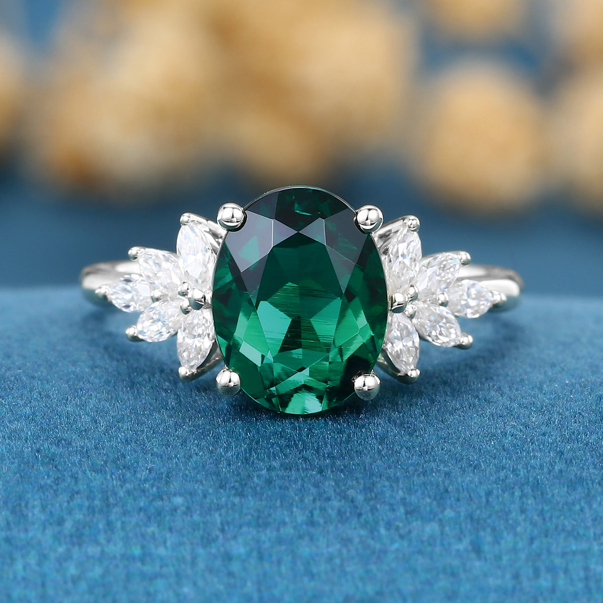 2.0Ct  Oval cut Lab Emerald Engagement Ring