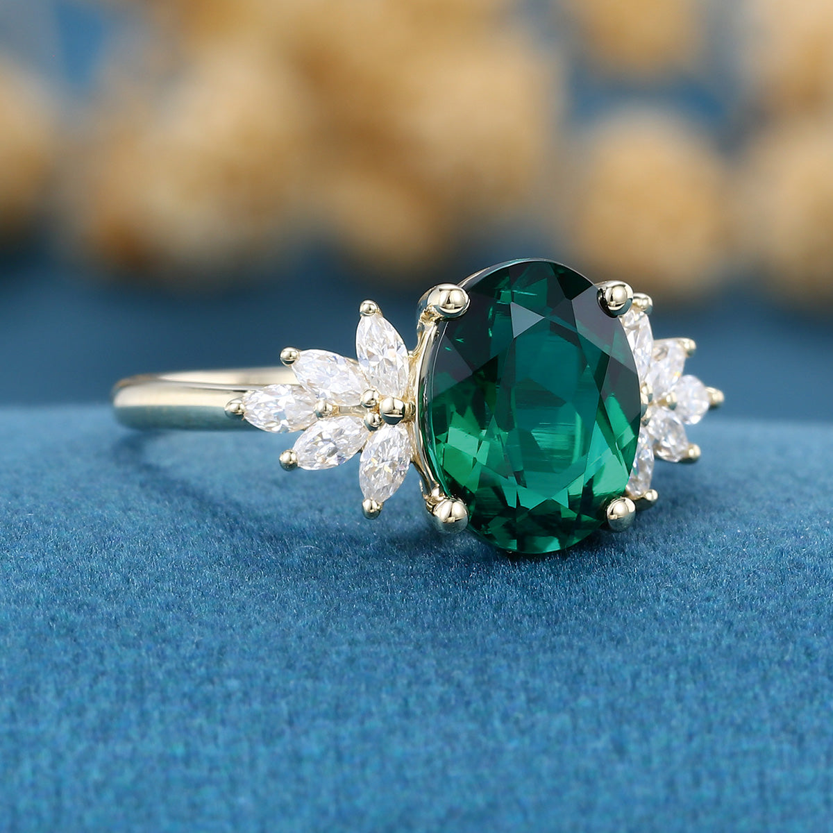 2.0Ct  Oval cut Lab Emerald Engagement Ring
