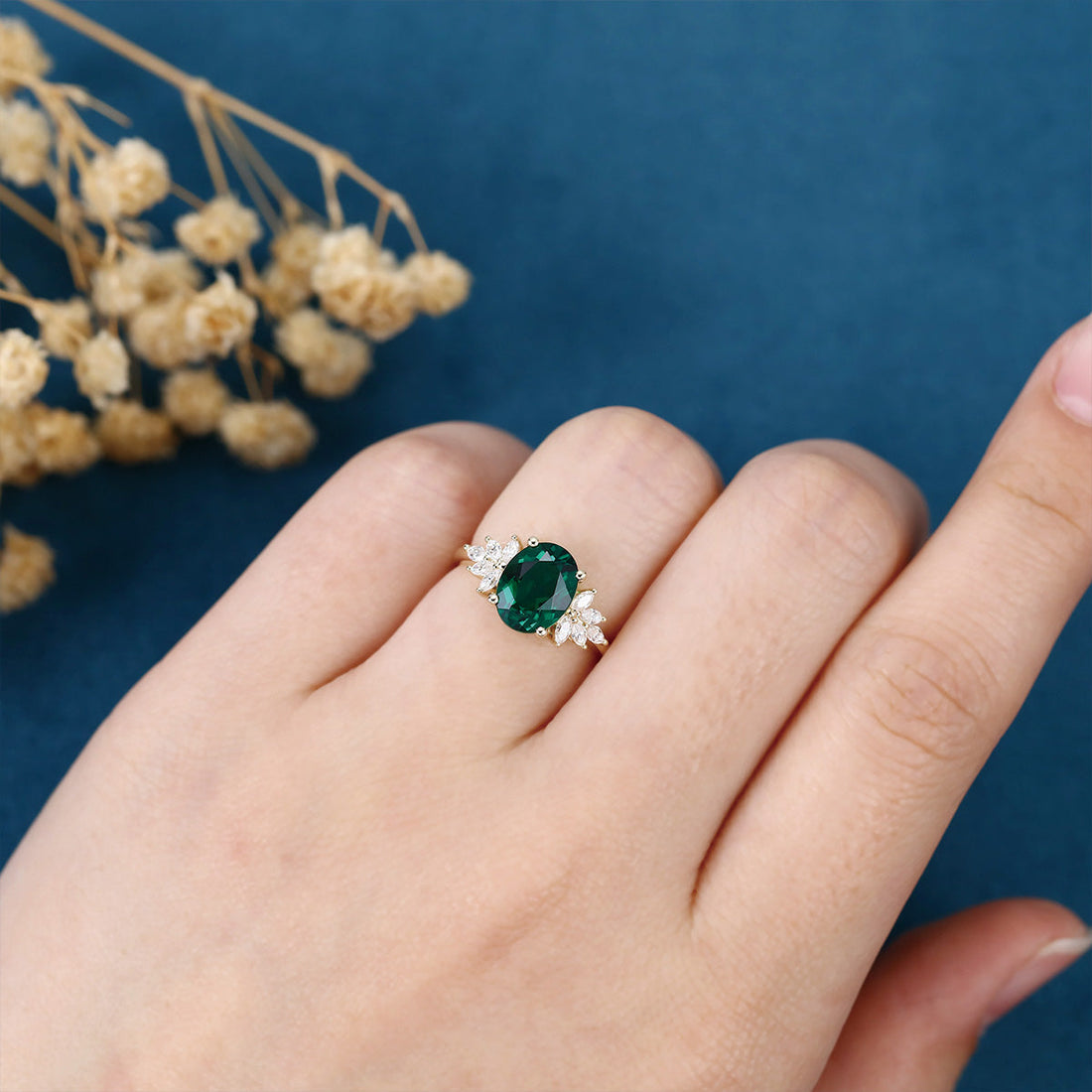 2.0Ct  Oval cut Lab Emerald Engagement Ring