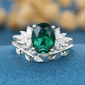 2.0Ct  Oval cut Lab Emerald Wedding Bridal Set