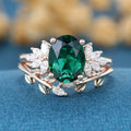 2.0Ct  Oval cut Lab Emerald Wedding Bridal Set