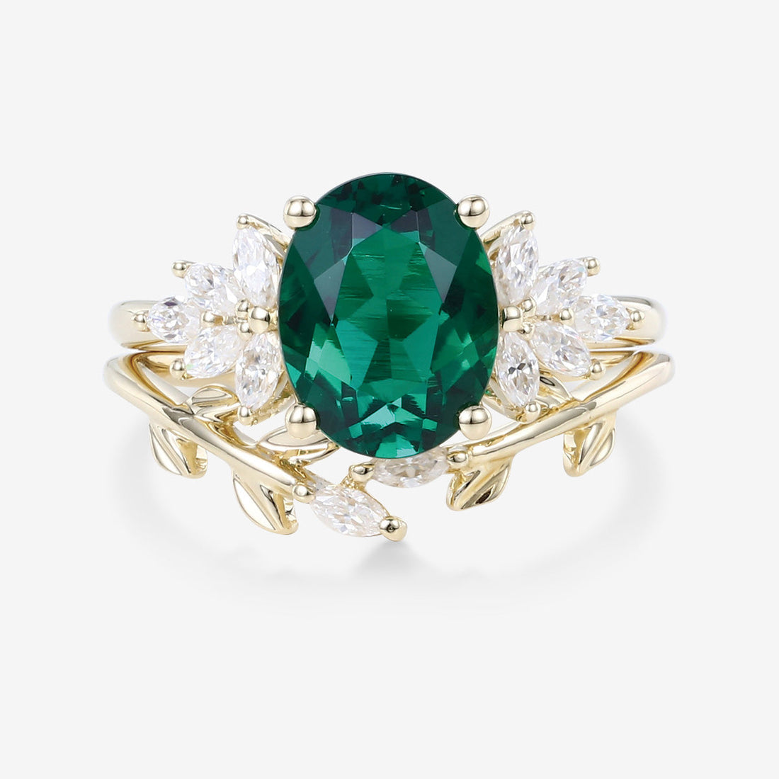 2.0Ct  Oval cut Lab Emerald Wedding Bridal Set