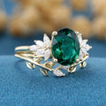 2.0Ct  Oval cut Lab Emerald Wedding Bridal Set
