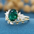 2.0Ct  Oval cut Lab Emerald Wedding Bridal Set