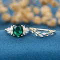 2.0Ct  Oval cut Lab Emerald Wedding Bridal Set