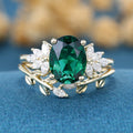 2.0Ct  Oval cut Lab Emerald Wedding Bridal Set