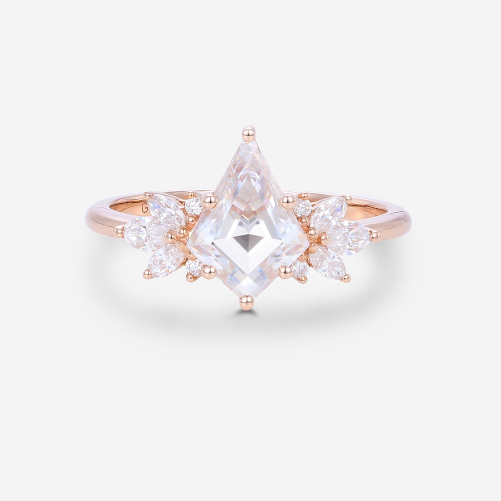Kite cut Moissanite Cluster Engagement Ring