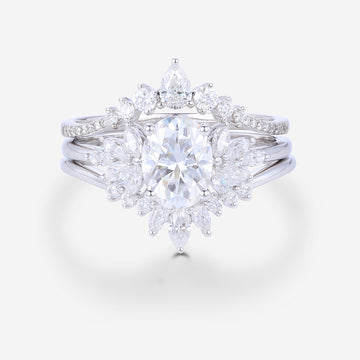 3PCS Oval Moissanite Cluster Engagement ring Bridal Set