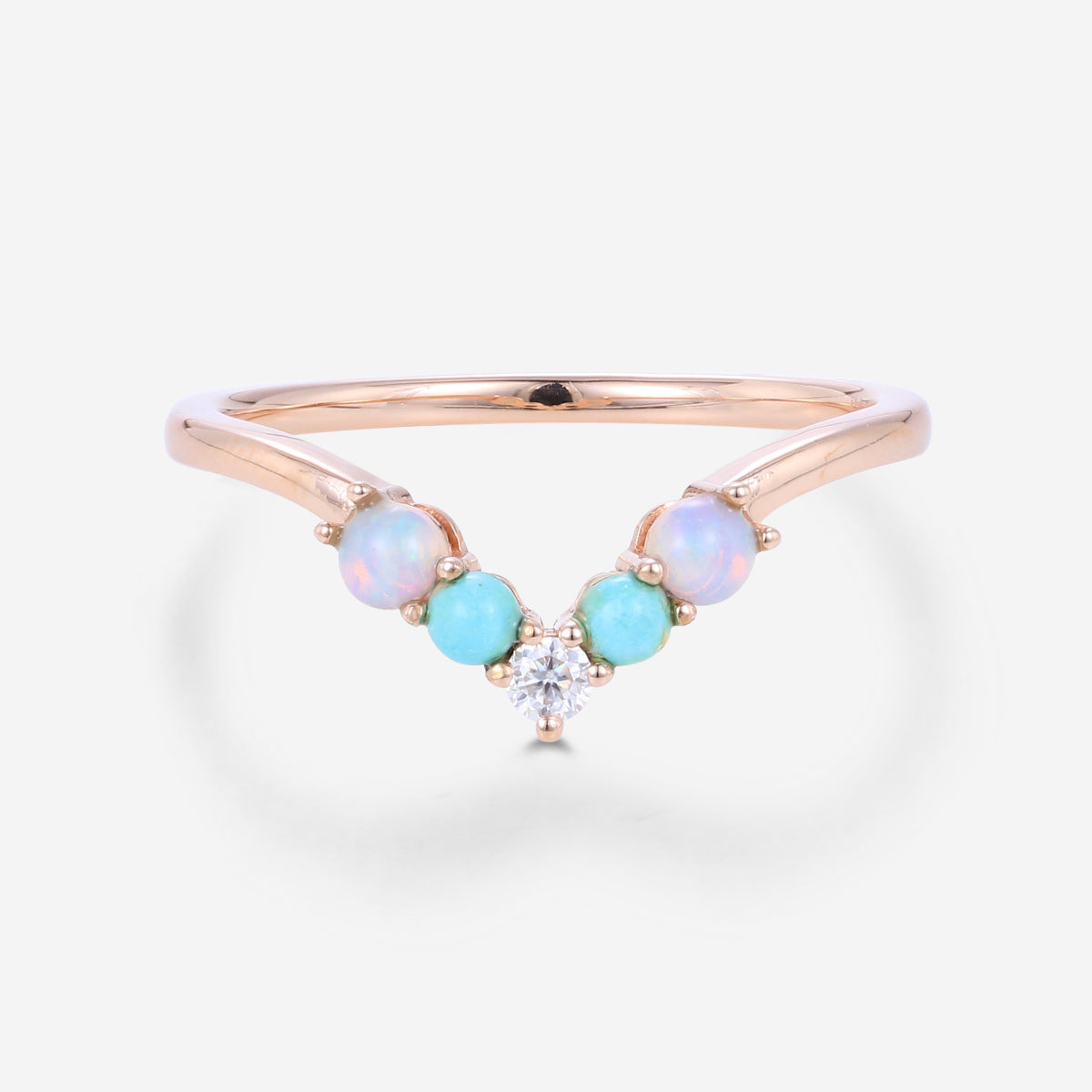 Opal | Turquoise | Moissanite Wedding Band Ring
