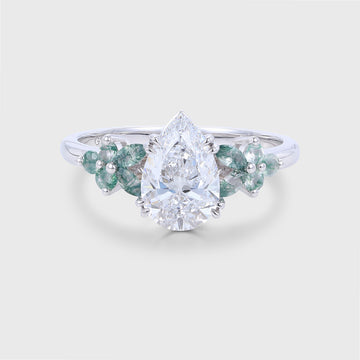 1.2Carat Pear Cut Lab grown diamond Matching Moss Agate Cluster Engagement ring