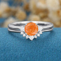 Round cut Sunstone Cluster Engagement ring Bridal Set