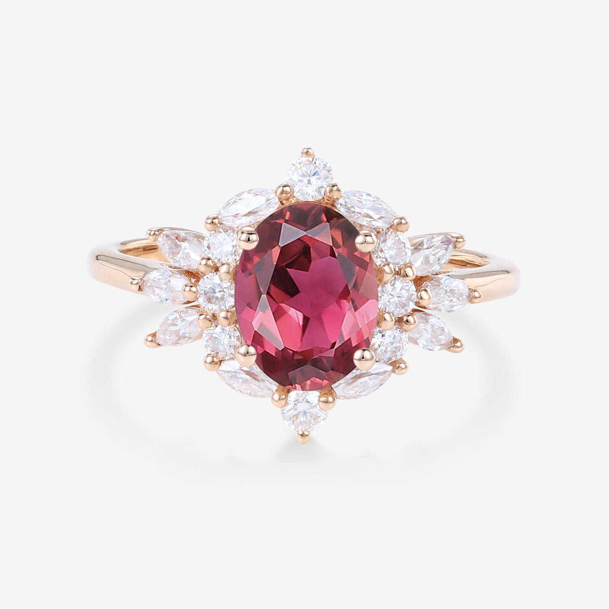 Oval cut Tourmaline Cluster Engagement ring