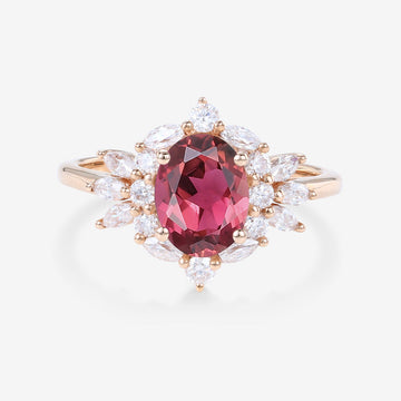 Oval cut Tourmaline Cluster Engagement ring
