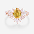 Pear cut Citrine Cluster Engagement ring Bridal Set