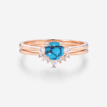 Round cut Turquoise Cluster Engagement ring Bridal Set