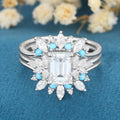1.7Carat Emerald Moissanite Cluster Engagement ring Bridal Set