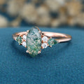 Marquise cut Moss Agate Solid Gold Engagement Ring