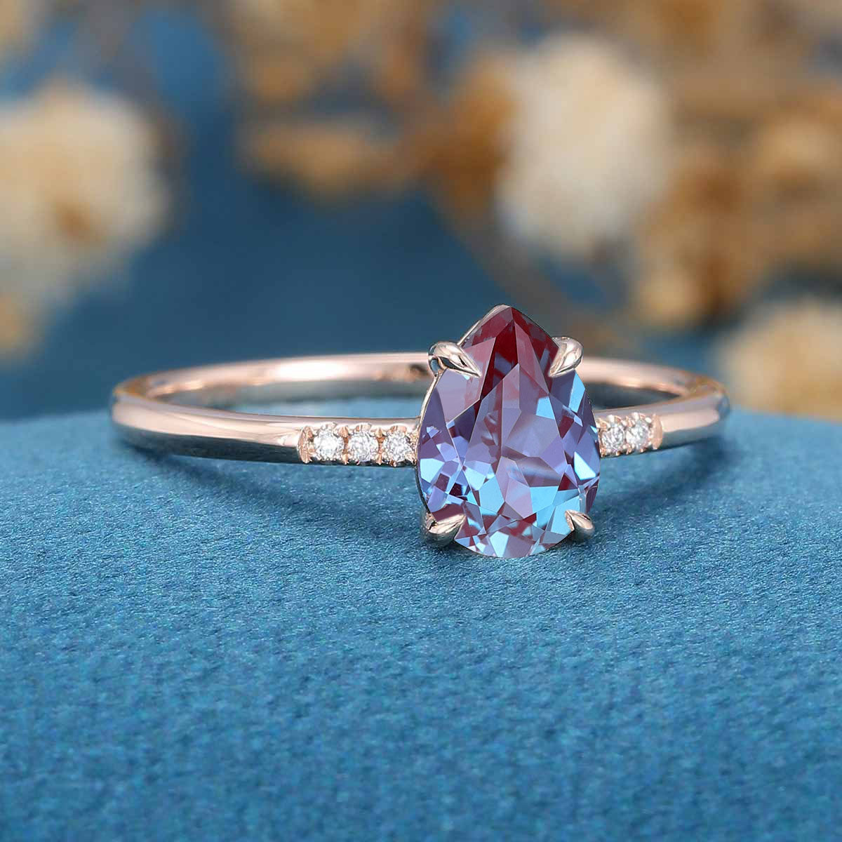 Pear cut Alexandrite | Diamond Engagement ring