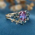 Oval cut Alexandrite Cluster Engagement Ring Bridal Set