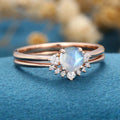 Round cut Labradorite Cluster Engagement ring Bridal Set
