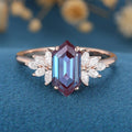 Long Hexagon cut Lab Alexandrite Engagement ring
