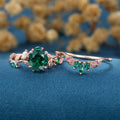 Round cut Lab Emerald  + Pink Sapphire | Emerald Wedding bridal set
