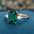Emerald cut Lab grown Emerald Solid Gold Engagement Ring