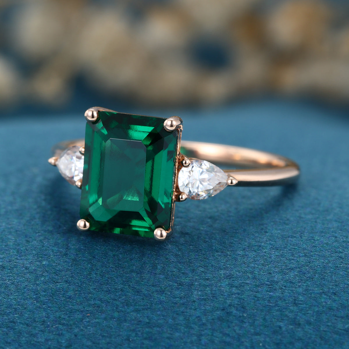Emerald cut Lab grown Emerald Solid Gold Engagement Ring