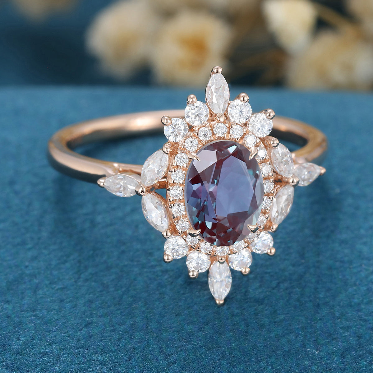 Oval cut Alexandrite Engagement ring