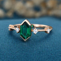Bezel setting Hexagon cut Lab grown Emerald Solid Gold Engagement Ring