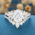 Oval cut Cluster Moissanite engagement ring set vintage