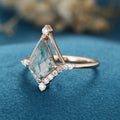 Kite cut Moss Agate Gold Engagement Ring